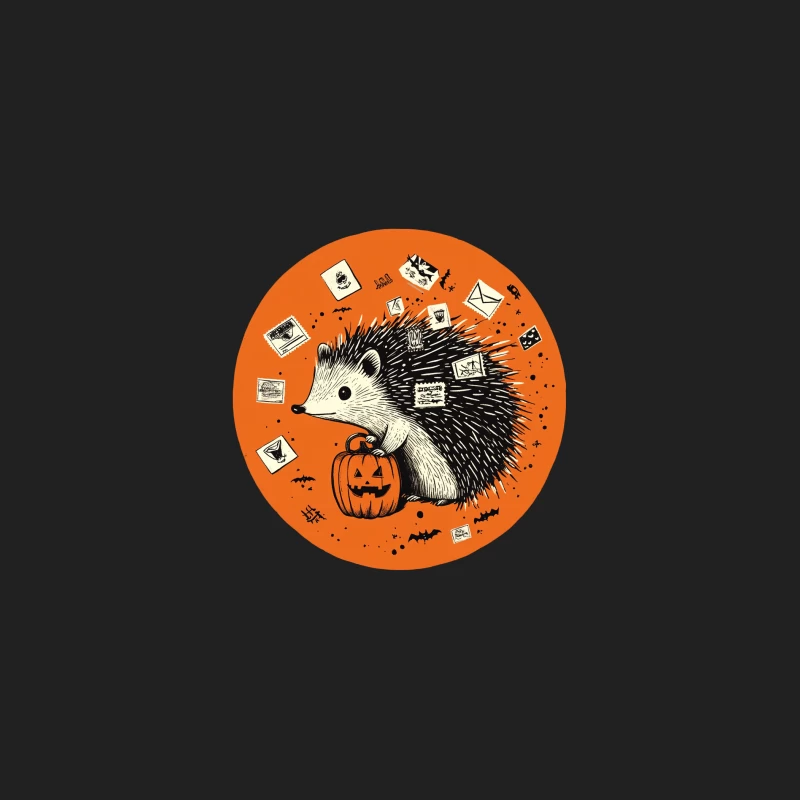 Whimsical Halloween Hedgehog with Pumpkin and Postage Stamps Bucket Hat