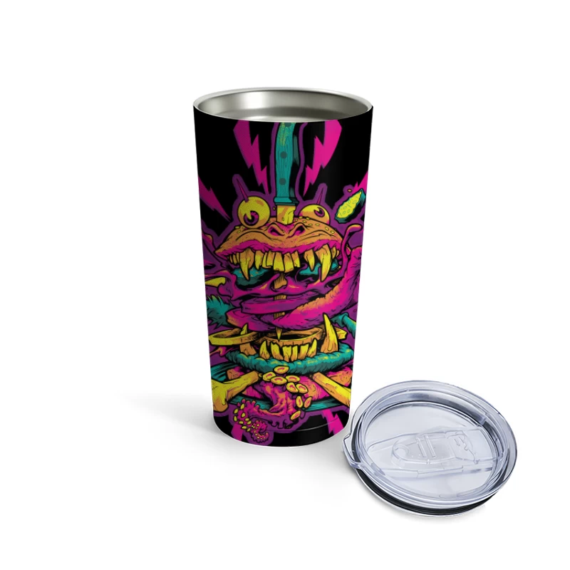 Colorful Grotesque Monster with Knife Travel Mug