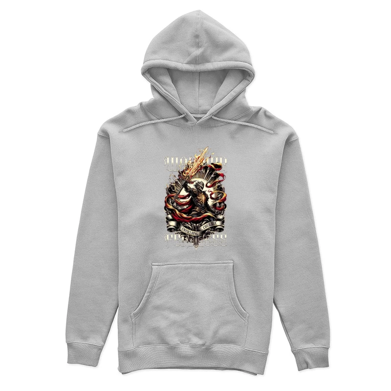 Unyielding Courage: Dark Fantasy Warrior with Flaming Sword Female Pullover Hoodie