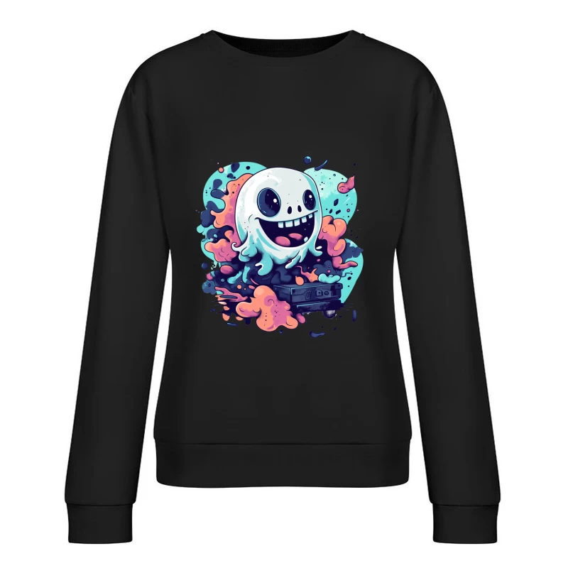 Playful Ghost with Colorful Swirls Gaming Art Female Pullover Sweatshirt