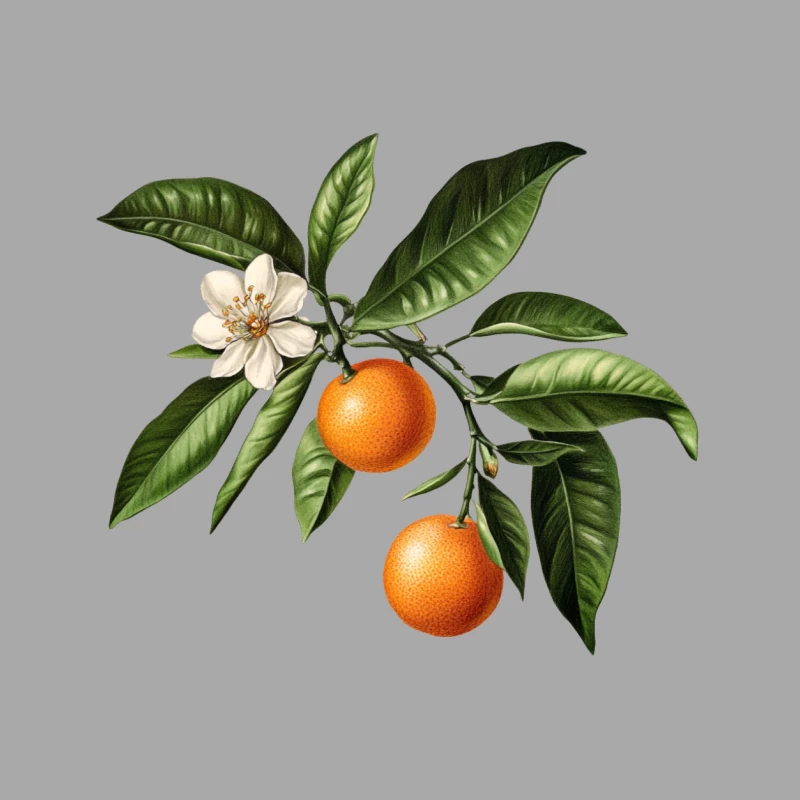 Botanical Illustration of Orange Branch with Fruit and Blossom Male Pullover Hoodie