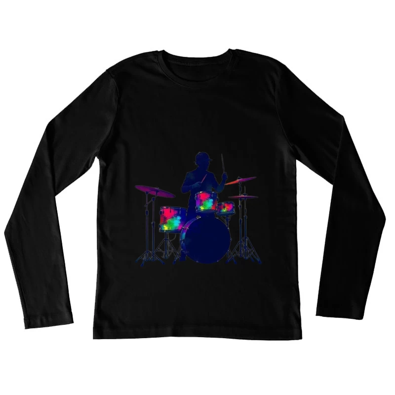 Colorful Silhouette of a Drummer Female Long Sleeve T-Shirt
