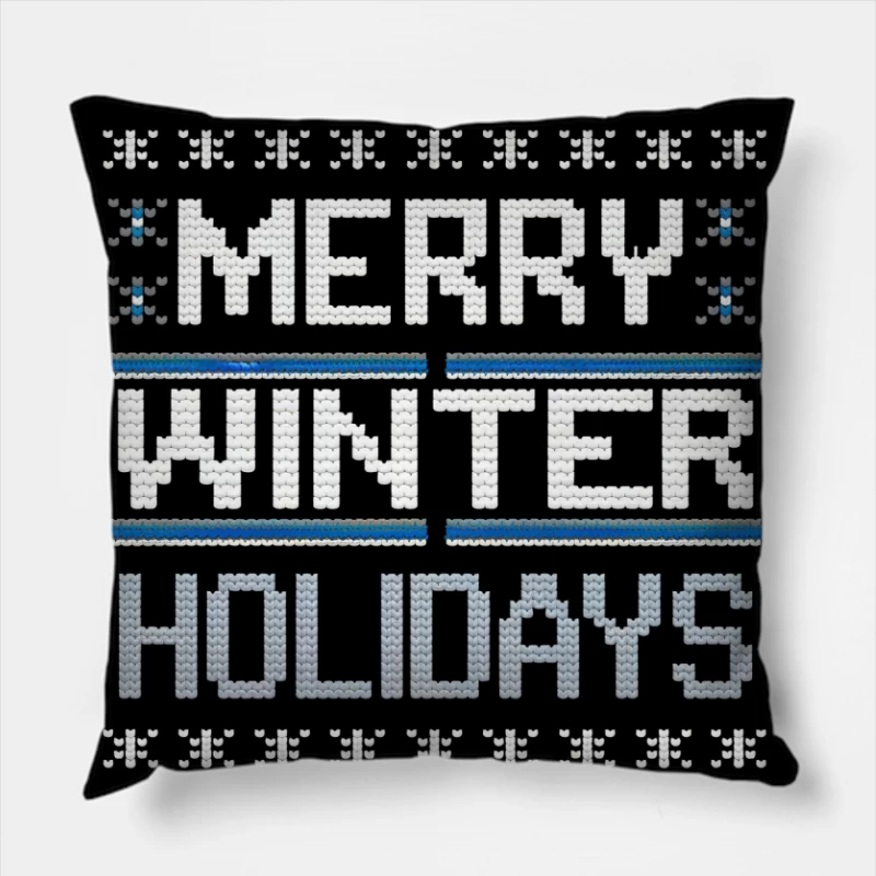 LEGO-Style Merry Winter Holidays Festive Greeting Throw Pillow