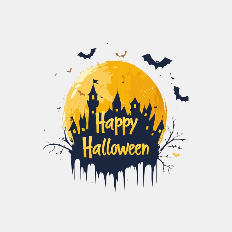 Spooky Halloween Night Greeting with Moonlit Castle Silhouette Male Tank Top