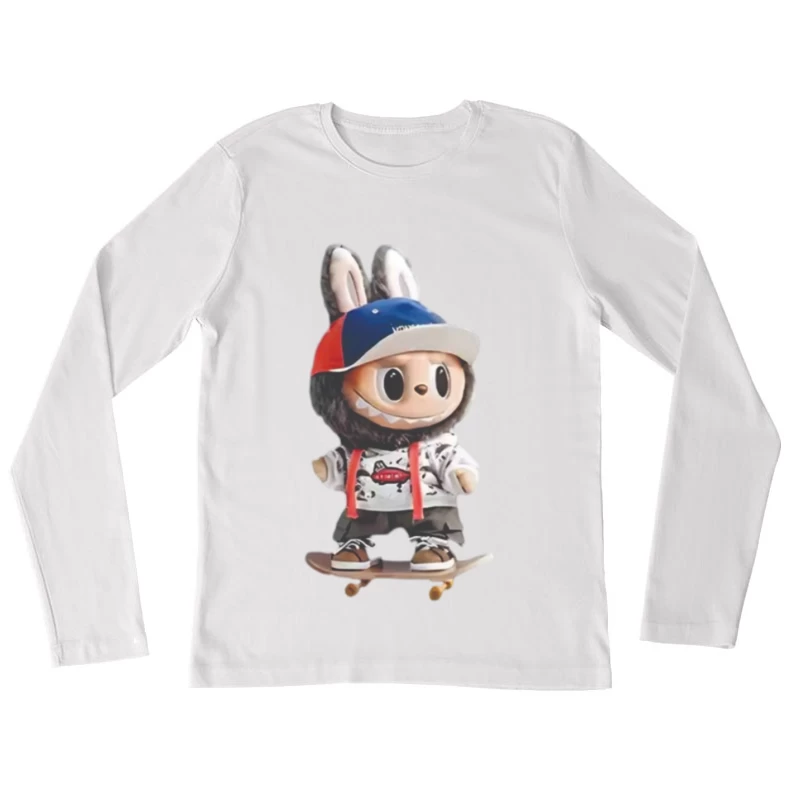 Niedlicher Skater-Bunny mit Kapuze Damen Langarm T-Shirt