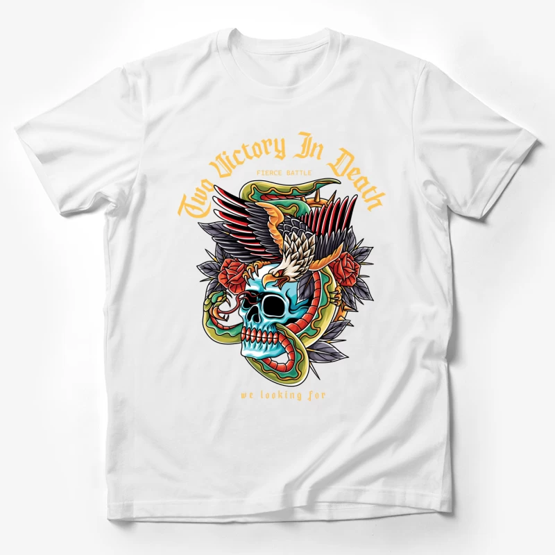 Fierce Battle Tattoo Design Featuring Skull, Eagle, and Snake Male T-Shirt