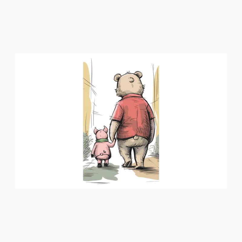 Nostalgic Illustration of Winnie the Pooh and Piglet's Friendship Walk Travel Mug