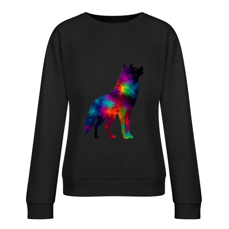 Colorful Howling Wolf Silhouette Female Pullover Sweatshirt