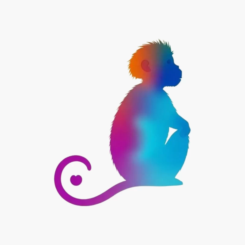 Colorful Gradient Monkey Silhouette with Curled Tail Cotton Tote Bag