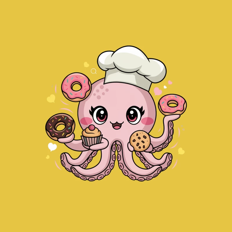 Cute Cartoon Octopus Chef with Sweet Treats Female T-Shirt