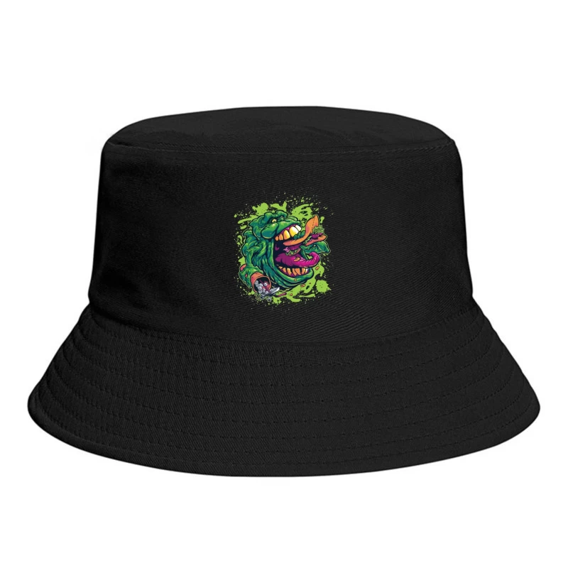 Colorful Monster Eating Food Illustration Bucket Hat