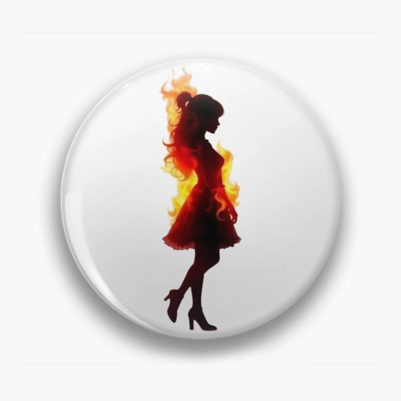 Fiery Female Silhouette in Elegant Dress Pin