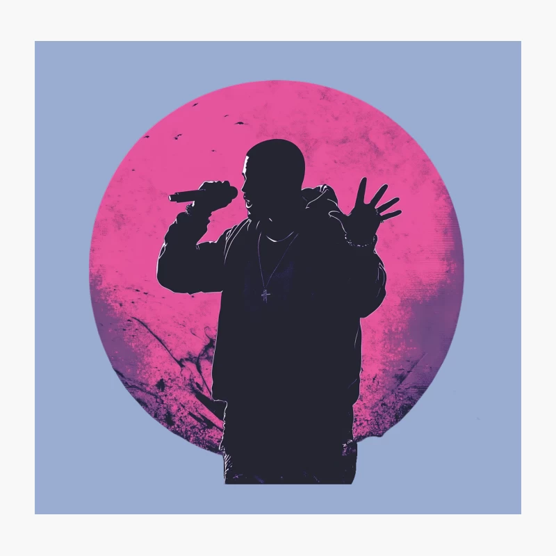 Rapper Silhouette Against Pink Moon Throw Pillow