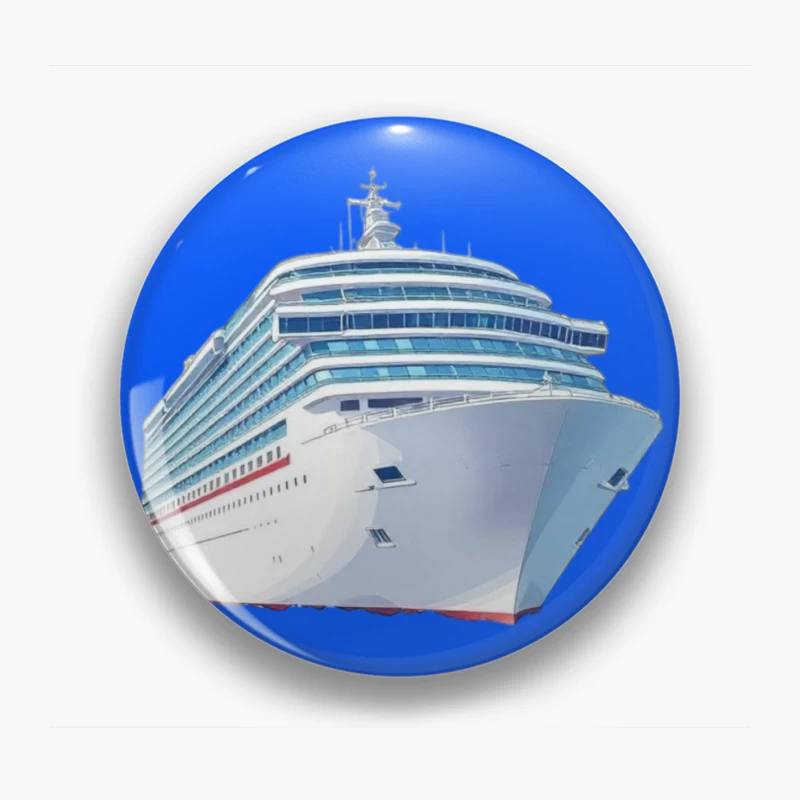 Modern Luxury Cruise Ship in White and Blue Design Pin