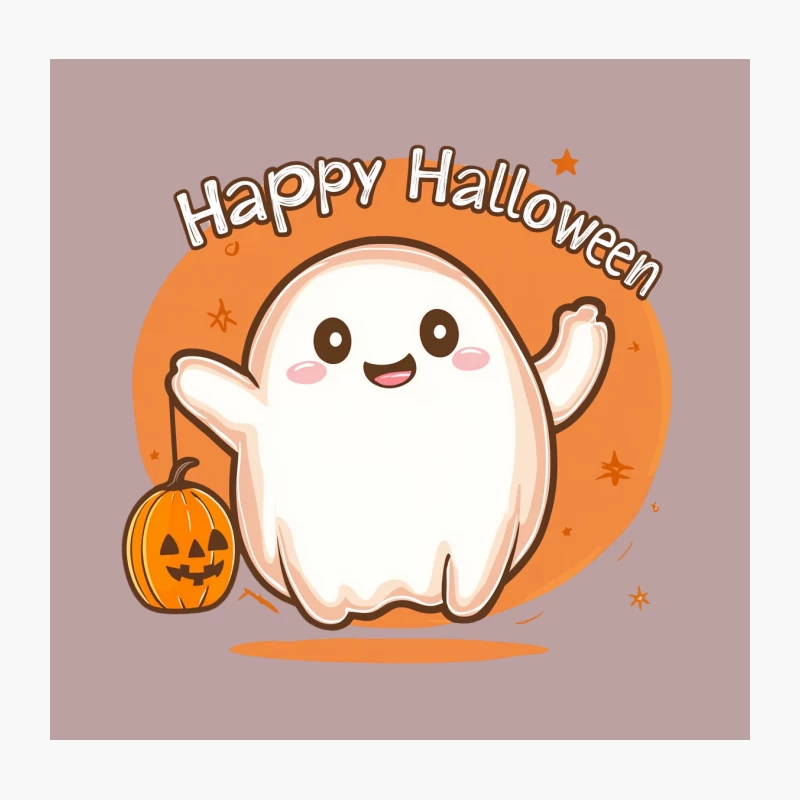 Adorable Halloween Ghost with Pumpkin Greeting Card Throw Pillow