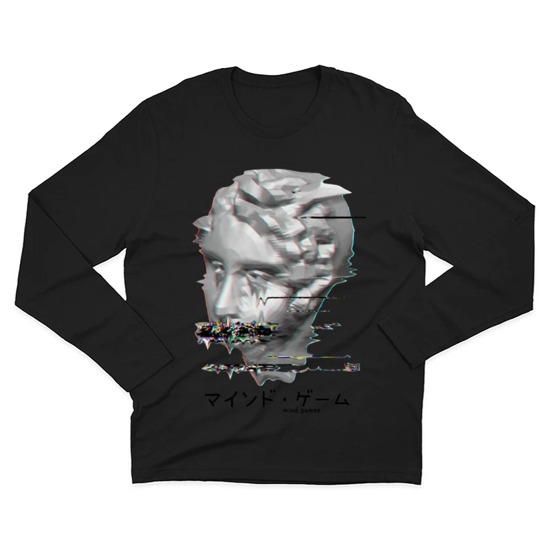 Verzerrtes Gesichtsskulpturdesign Herren Langarm T-Shirt