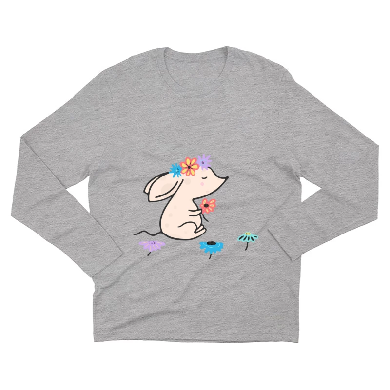 Souris mignonne avec des fleurs Homme Manches Longues T-Shirt