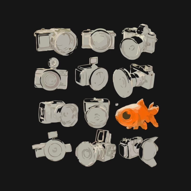 Illustrated Camera Sketches with Goldfish Accent Mouse Pad