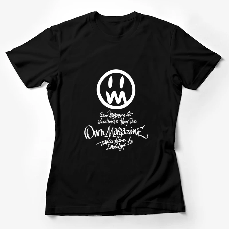 Lächelndes Gesicht und Magazine-Slogan Damen T-Shirt
