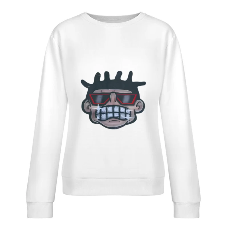 Visage de dessin animé stylisé avec lunettes de soleil Femme Sweat-shirt à enfiler