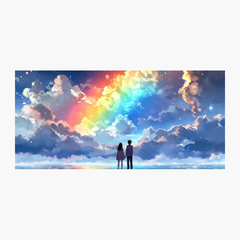 Romantic Silhouettes Beneath a Rainbow Fantasy Sky Coffee Mug