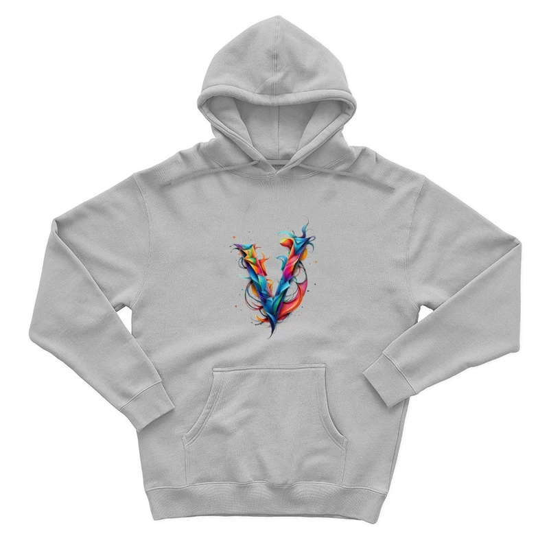 Vibrant Abstract Watercolor Letter V Design Male Pullover Hoodie