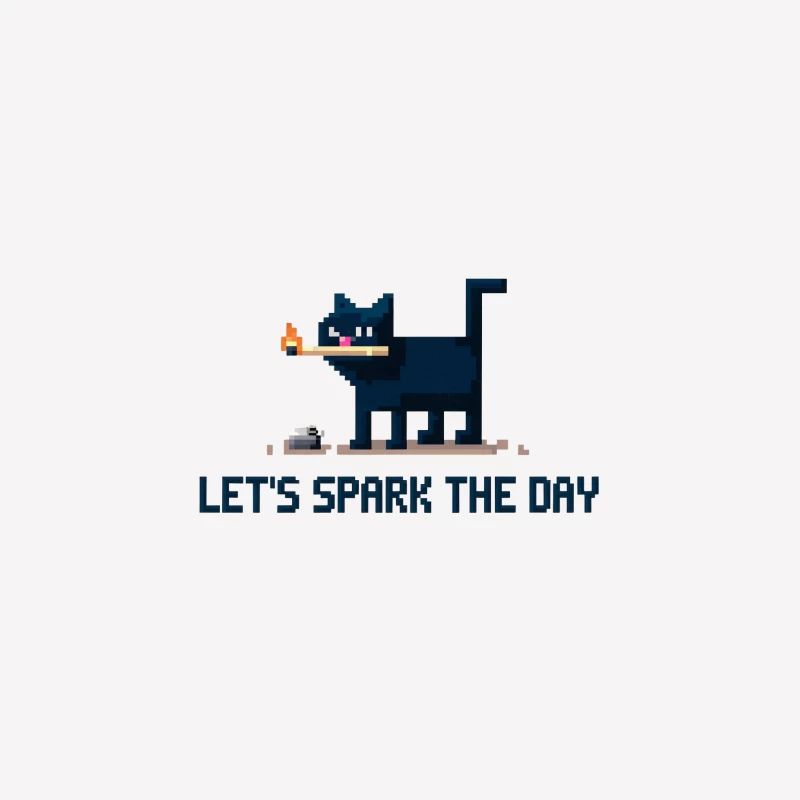 Pixelated Black Cat Sparks Motivational Retro Humor Female T-Shirt