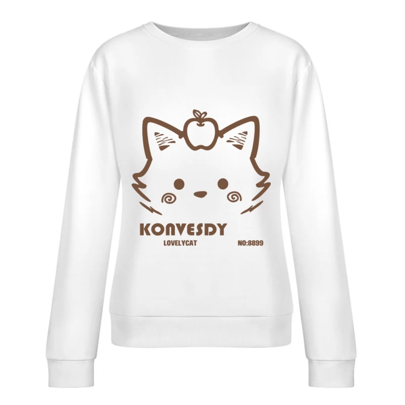 Katzenlogo mit Apfel Damen Pullover Sweatshirt