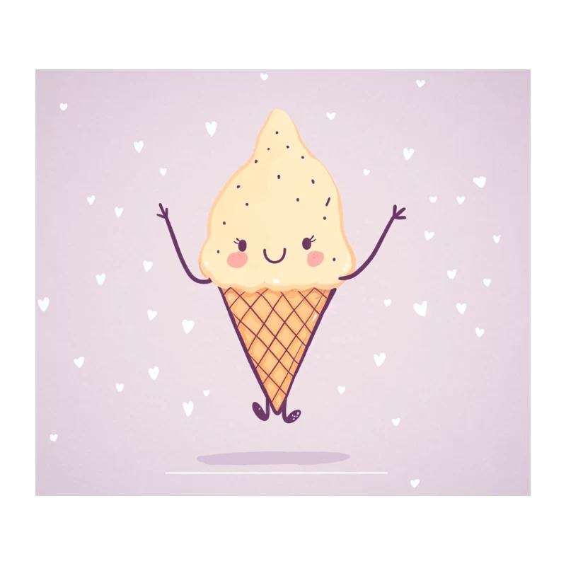 Cute Kawaii Ice Cream Cone with Hearts Background Tapestry