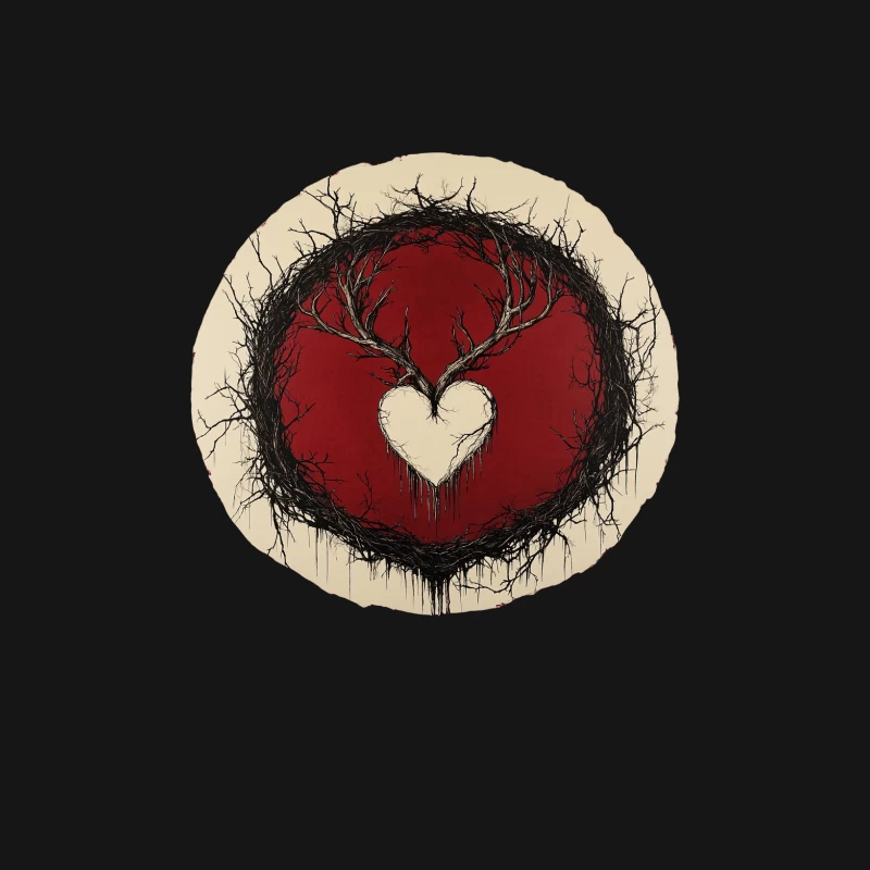 Gothic Heart with Antler Branches in Red Circle Female Long Sleeve T-Shirt