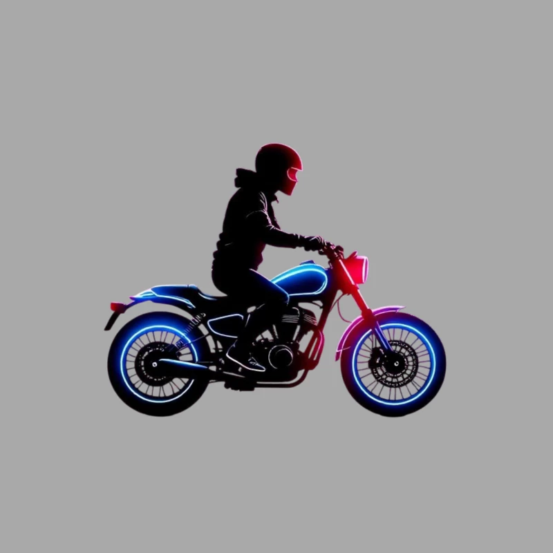 Neon-Lit Motorcycle Rider Silhouette Male Pullover Hoodie