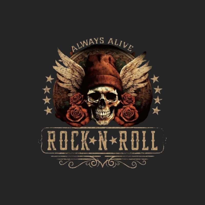 Rock and Roll Skull with Wings and Roses Male Pullover Sweatshirt