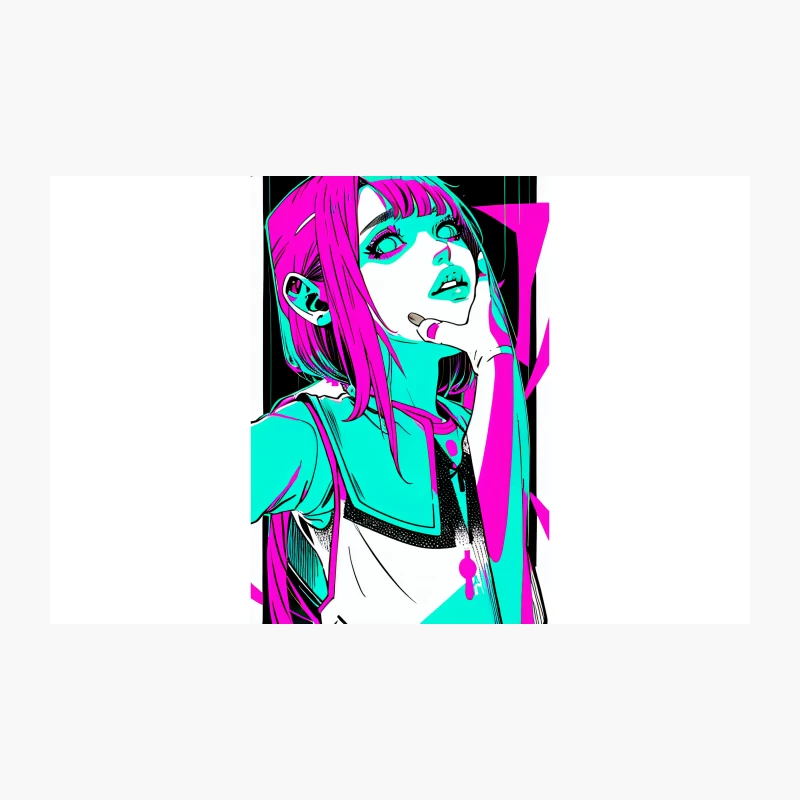 Neon Cyberpunk Anime Girl Portrait Travel Mug