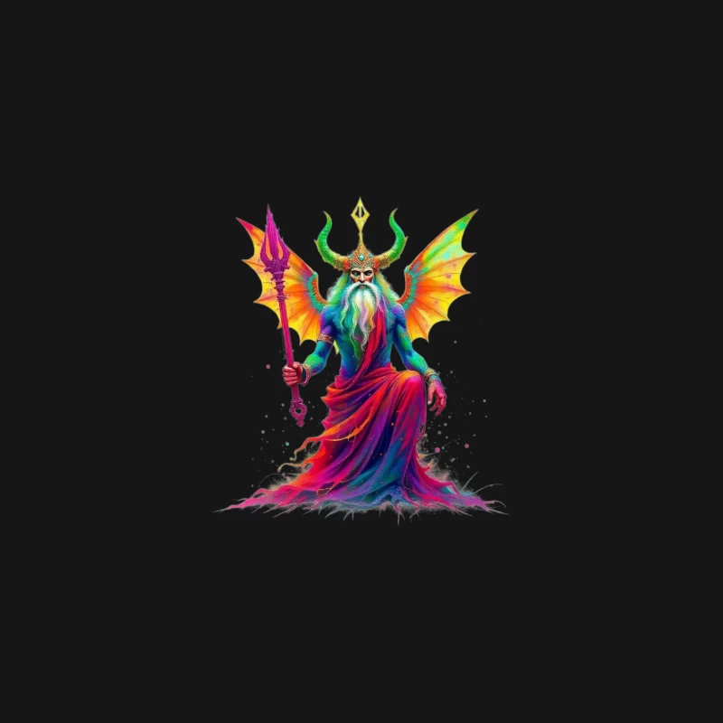 Rainbow-Hued Horned Deity with Dragon Wings Desk Mat