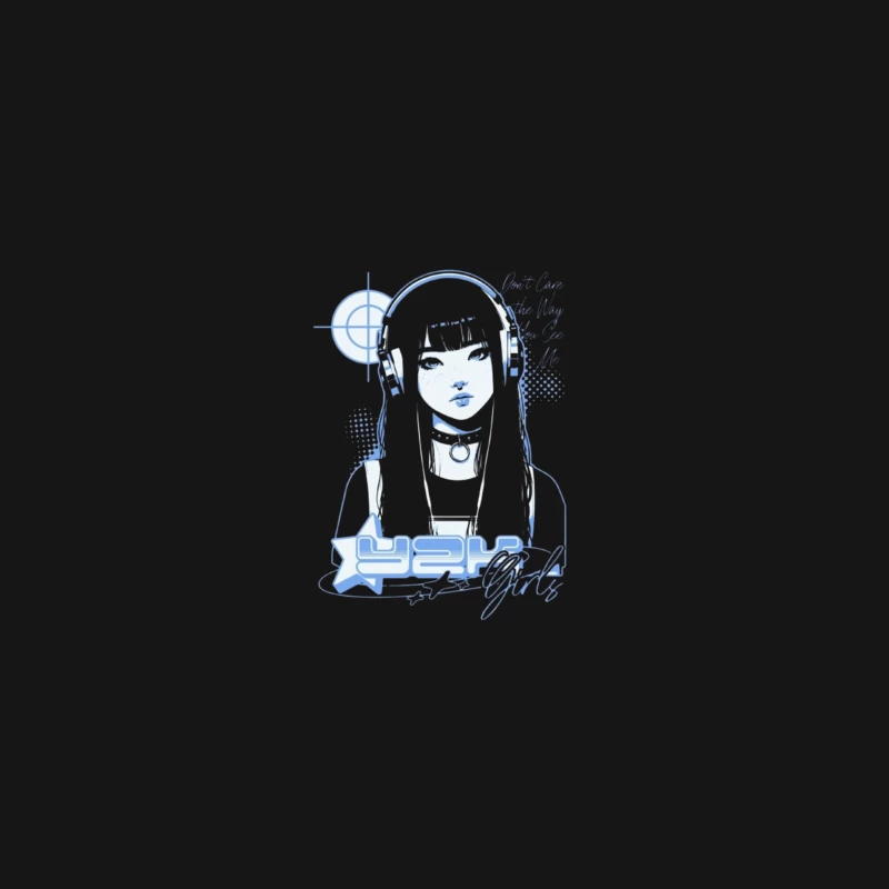 Blue Monochrome Gothic Anime Girl with Headphones Desk Mat