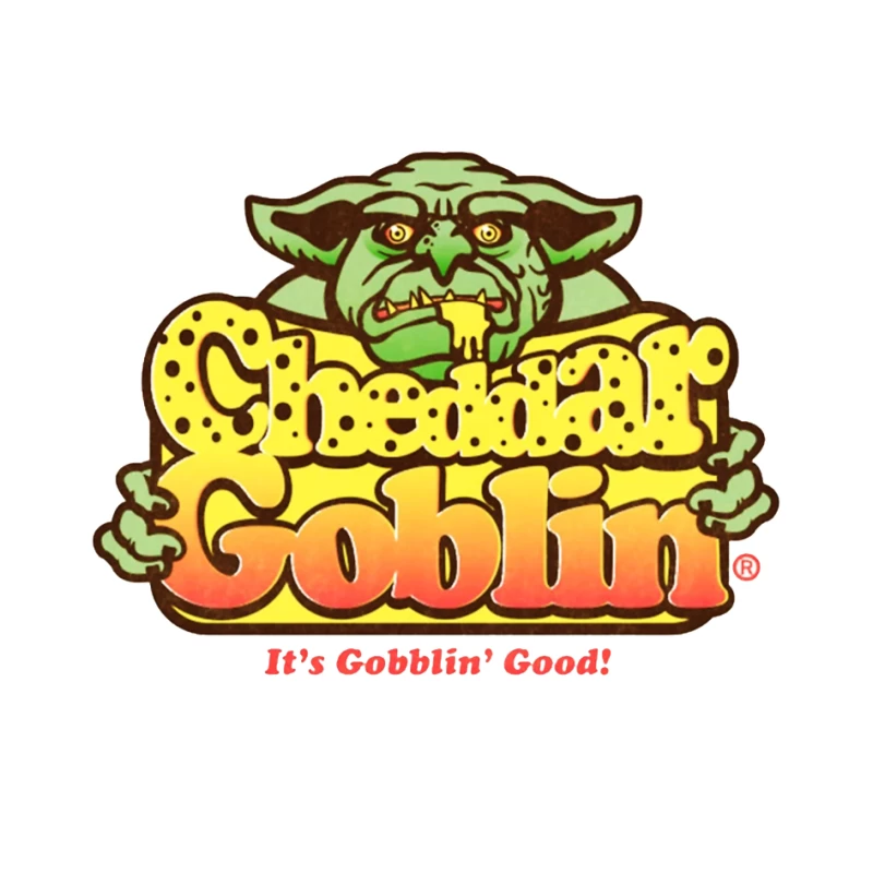 Retro Goblin Character Food Logo with Yellow Typography Pin