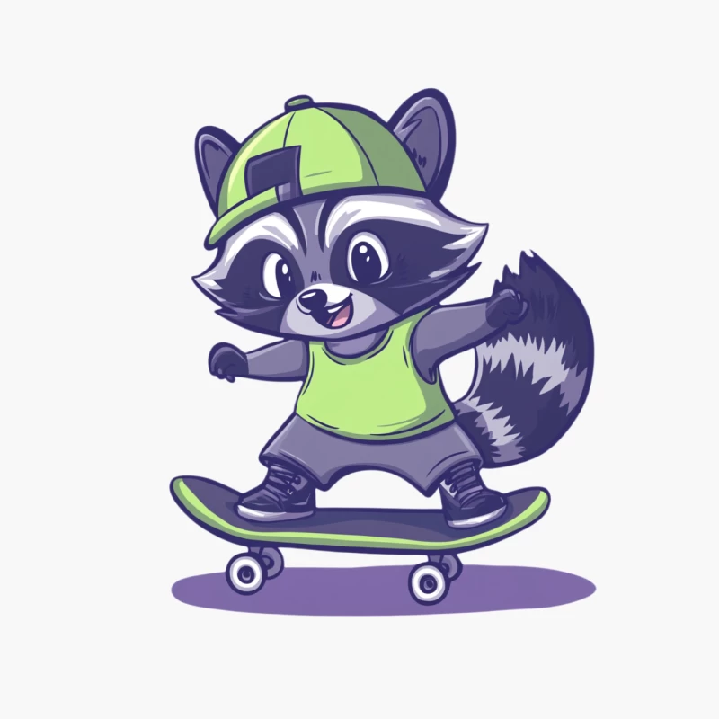 Cute Cartoon Raccoon Skateboarding in Green Outfit Cotton Tote Bag