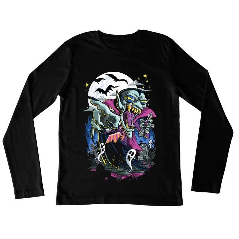 Spooky Halloween Vampire Graphic Female Long Sleeve T-Shirt