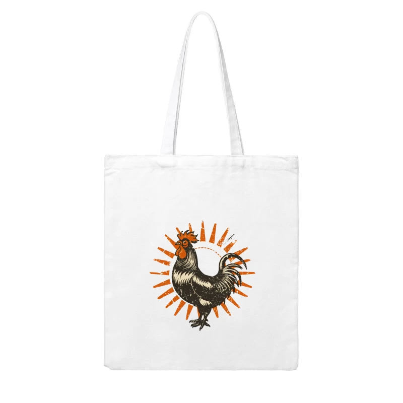 Retro Sun Rooster Cotton Tote Bag