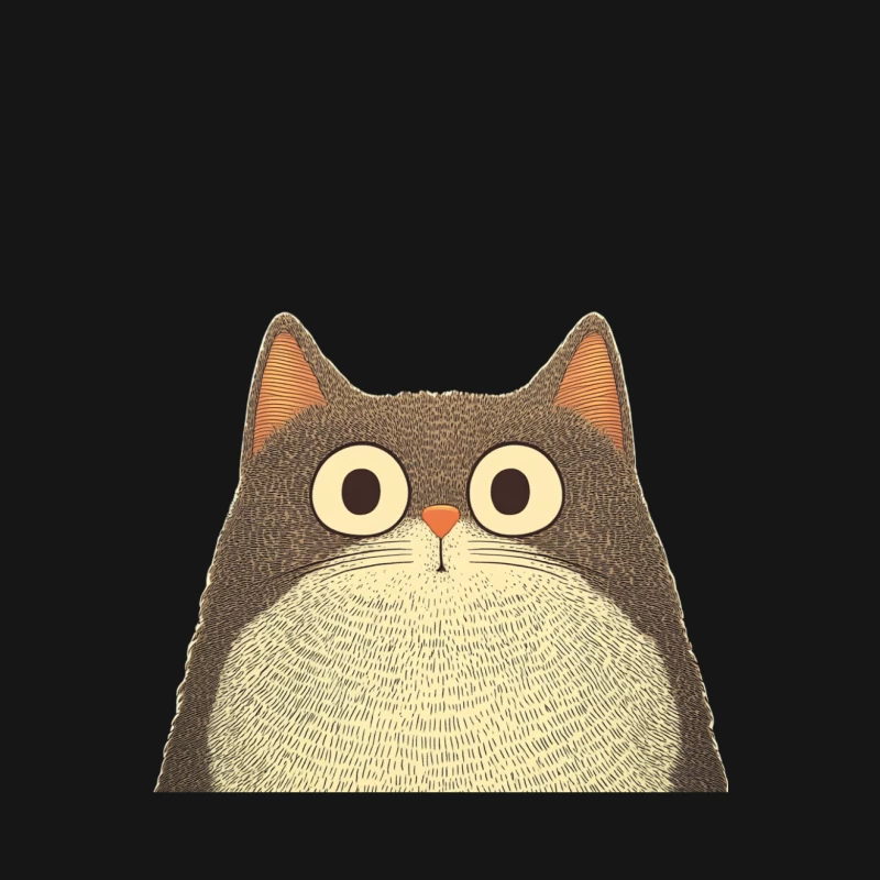 Whimsical Wide-Eyed Cat Cartoon Illustration Male T-Shirt