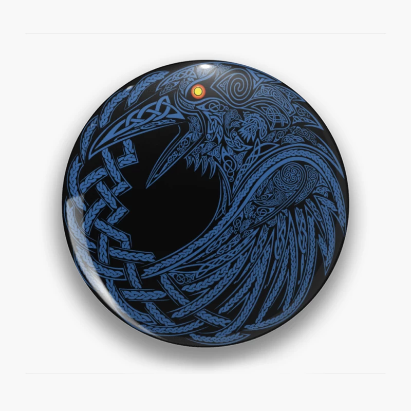 Intricate Celtic Knotwork Raven Illustration Pin