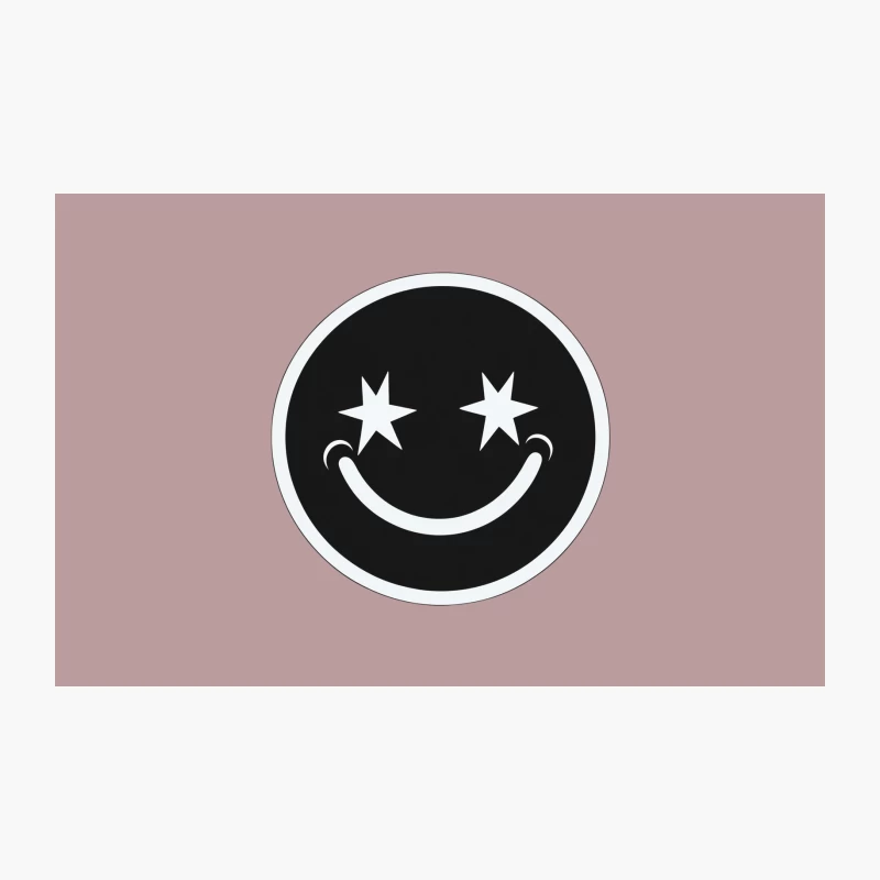 Black and White Circular Smiley Face Logo with Star Eyes Travel Mug