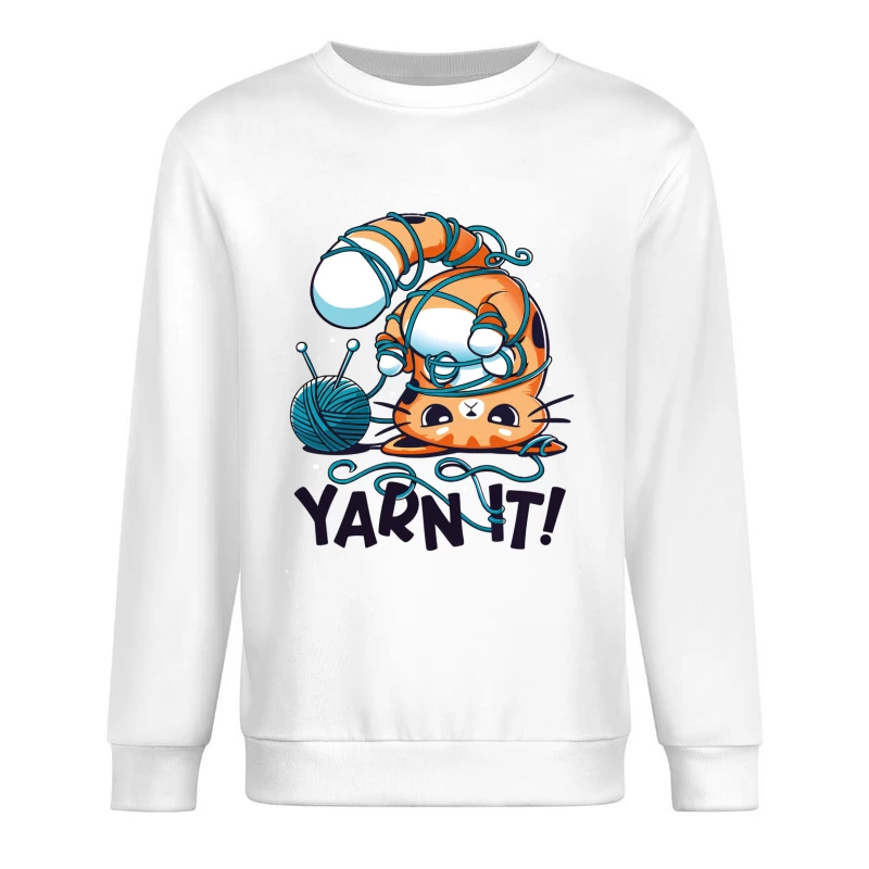 Yarn It! Whimsical Cat Illustration Male Pullover Sweatshirt