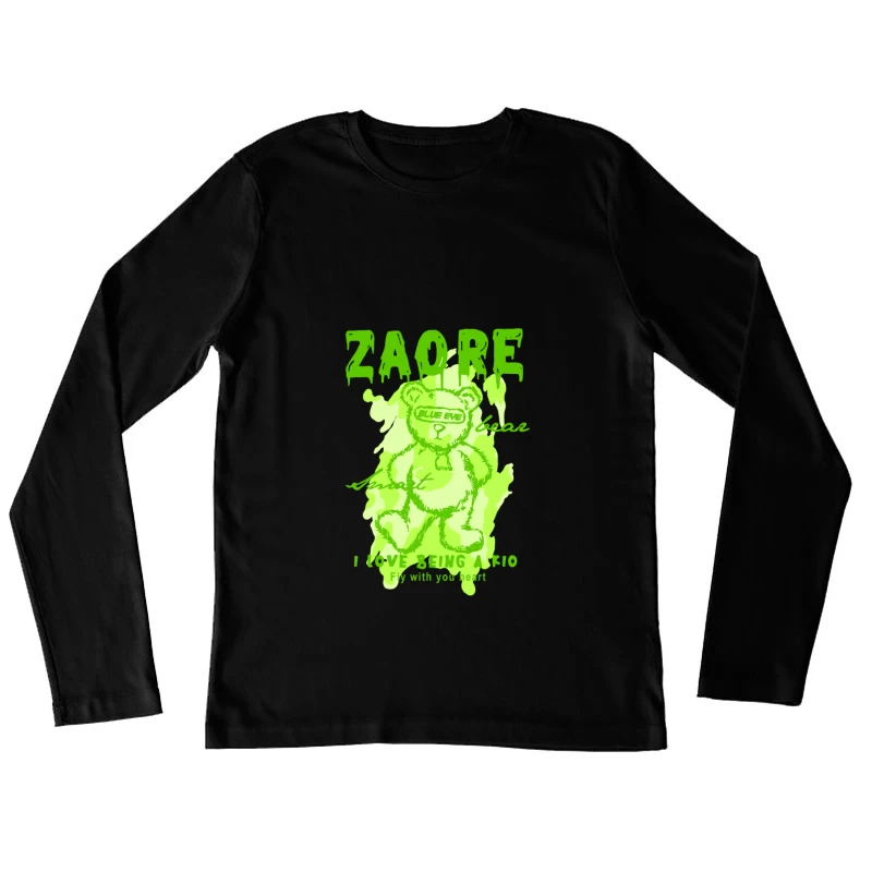 Playful Green Bear Graphic Design Female Long Sleeve T-Shirt