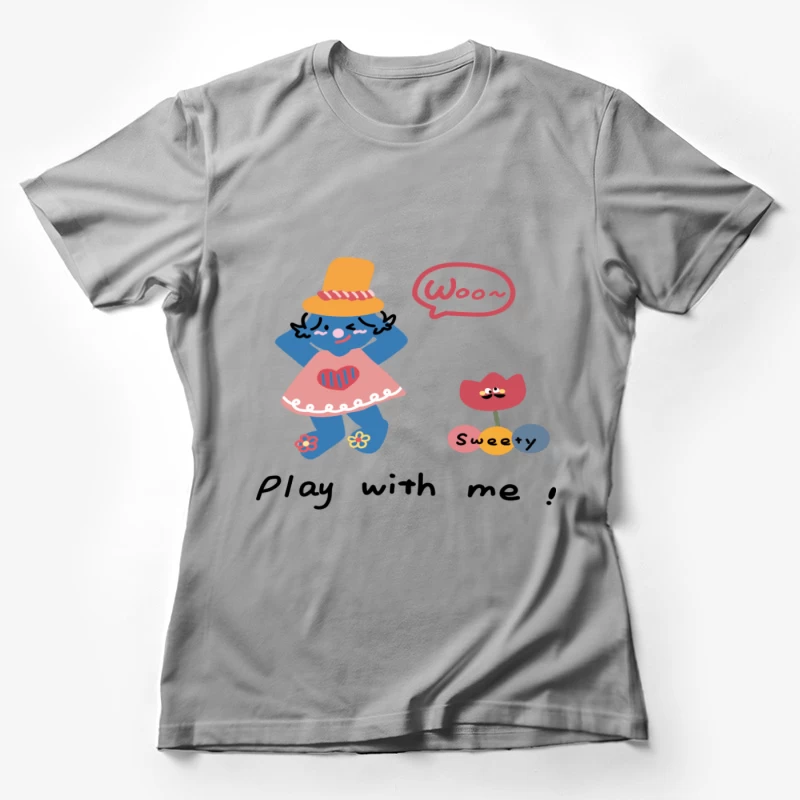 Verspielte blaue Figur mit Hut und Blume Damen T-Shirt