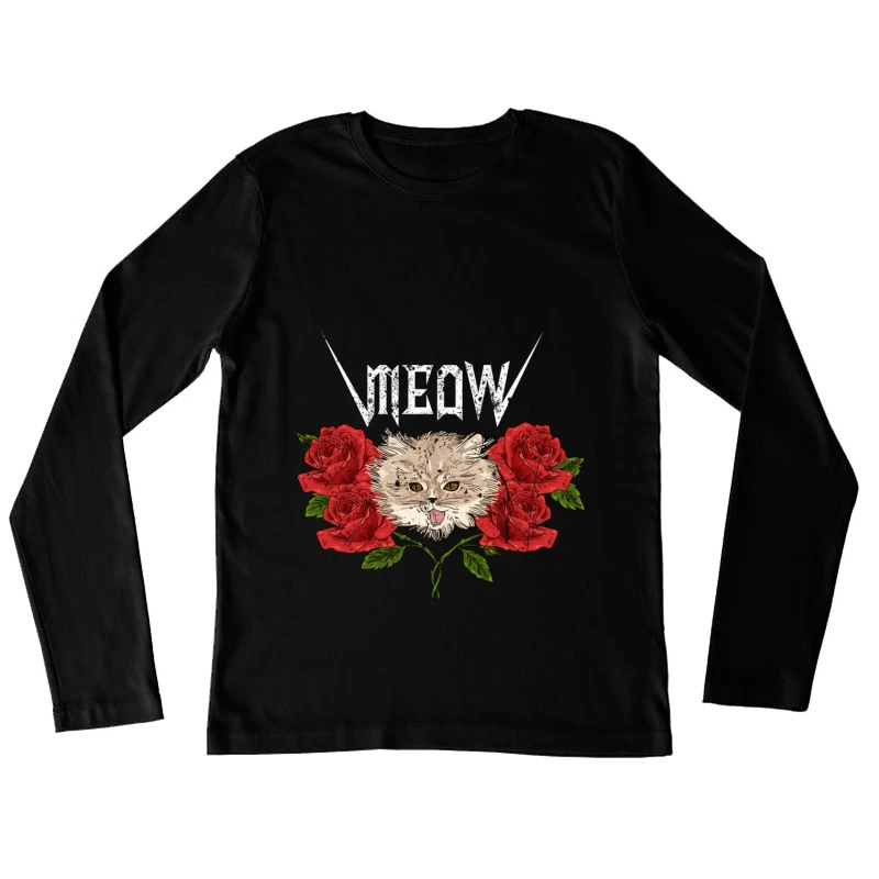 Chat Heavy Metal avec Roses Femme Manches Longues T-Shirt