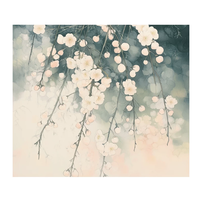 Delicate Cherry Blossoms: A Pastel Oriental Spring Artwork Tapestry