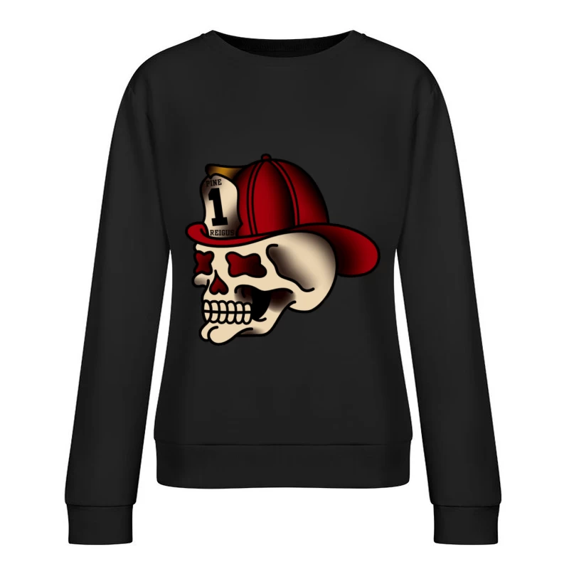 Totenkopf mit Feuerwehrhelm Damen Pullover Sweatshirt