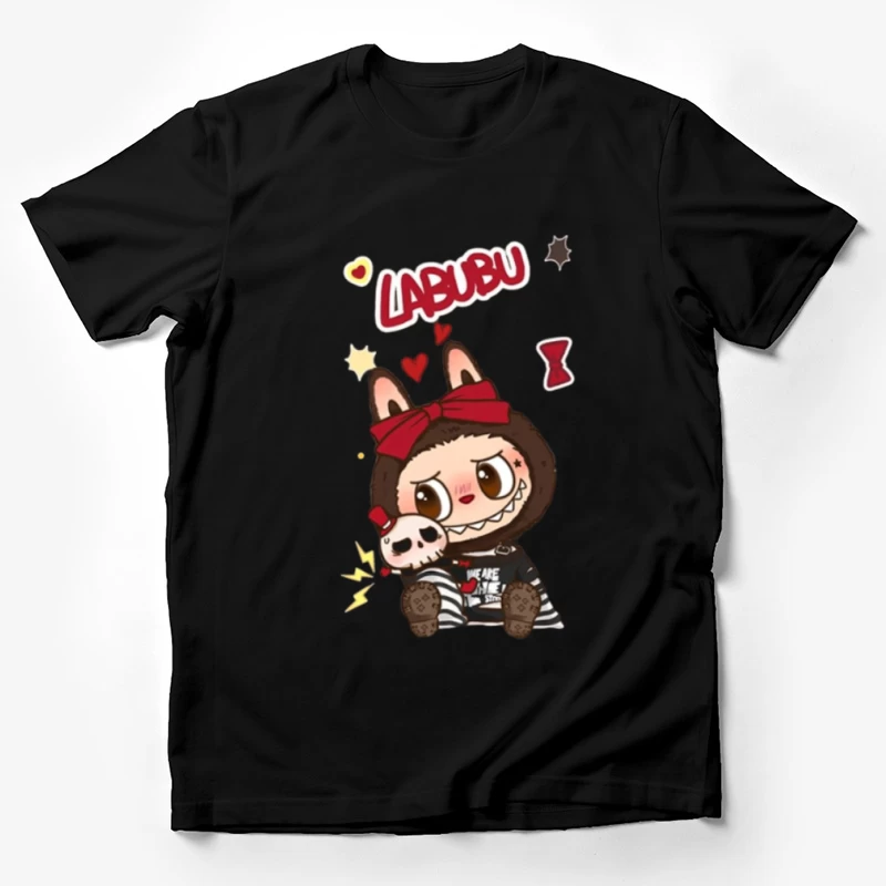 Niedliches Labubu mit roter Schleife Herren T-Shirt