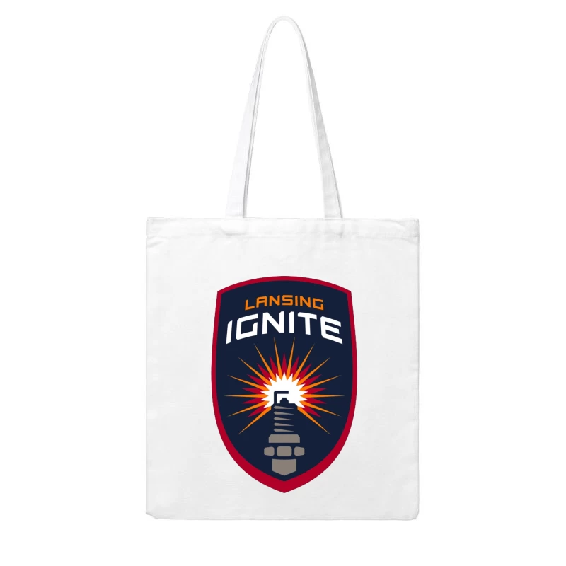 Lansing Ignite Soccer Team Shield Logo with Lighthouse Emblem Cotton Tote Bag